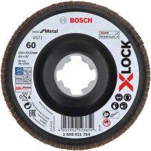 Bosch X-LOCK Fächerschleifscheibe, gewinkelte Ausführung, Trägerteller aus Kunststoff, Ø115 mm, K 60, X571, Best for Metal, 1 Stück