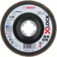 Bosch X-LOCK Fächerschleifscheibe, gewinkelte Ausführung, Trägerteller aus Kunststoff, Ø115 mm, G 120, X571, Best for Metal, 1 Stück