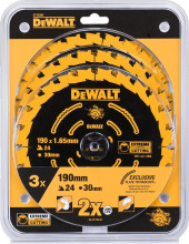 DeWALT sada 3 pilových kotouču EXTREME pro AKU kotoučové pily, 190 x 30 mm, 24 zubů DT10399