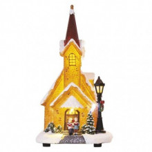 EMOS LED zasnežený vianočný kostol, 26 cm, 3× AA, vnút., teplá biela 1550000071