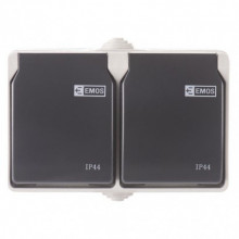 EMOS Zásuvka nástenná dvojitá, šedo-čierna, IP44 3104139711