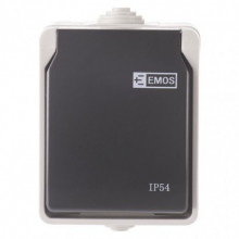 EMOS Zásuvka nástenná, šedo-čierna, IP54 3104139700