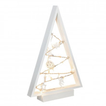 Solight LED drevený vianočný stromček s ozdobami, 15LED, prírodné drevo, 37cm, 2x AA
