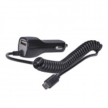Solight USB nabíjací autoadaptér, integrovaný kábel micro USB, výstup USB-A, 4200mA, DC 12-24V, čierny