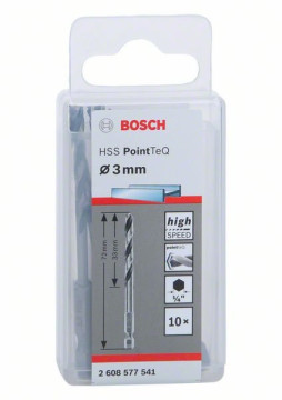 Bosch Spirálový vrták HSS PointTeQ Hex 3 mm, 10 ks Professional 2608577541