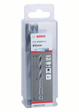Bosch Wiertło spiralne HSS PointTeQ Hex 8,0 mm, 5 szt. Professional 2608577547