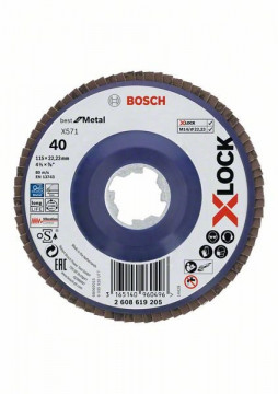 Bosch X-LOCK Fächerschleifscheibe, gerade Ausführung, Kunststofftragplatte, Ø115 mm, K 40, X571, Best for Metal, 1 Stück