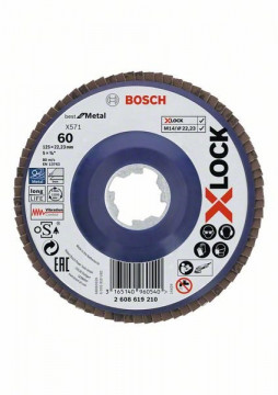 Bosch X-LOCK Fächerschleifscheibe, gerade Ausführung, Kunststofftragplatte, Ø125 mm, K 60, X571, Best for Metal, 1 Stück