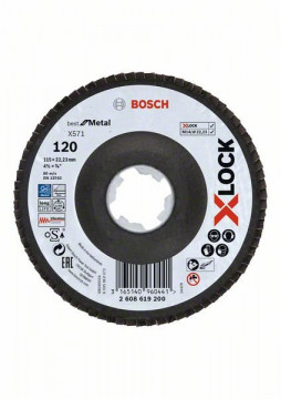 Bosch Tarcze listkowe z systemem X-LOCK, wersja kątowa, płyta z włókniny Ø 115 mm, G 120, X571, Best for Metal, 1 szt. D= 115 mm; G= 120, wersja kątowa
