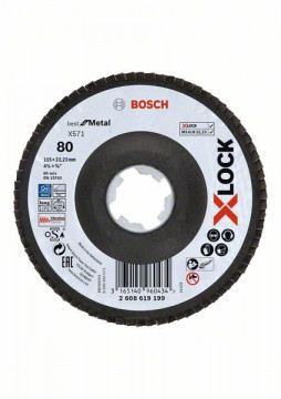 Bosch Tarcze listkowe z systemem X-LOCK, wersja kątowa, płyta z włókniny Ø 115 mm, G 80, X571, Best for Metal, 1 szt. D= 115 mm; G= 80, wersja kątowa