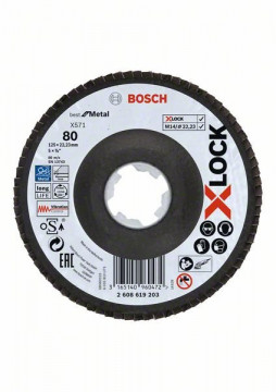 Bosch Tarcze listkowe z systemem X-LOCK, wersja kątowa, płyta z włókniny Ø 125 mm, G 80, X571, Best for Metal, 1 szt. D= 125 mm; G= 80, wersja kątowa