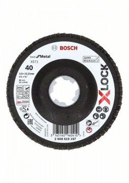 Bosch Tarcze listkowe z mocowaniem X-LOCK, wersja kątowa, płyta z włókniny, Ø115 mm, G 60, X571, Best for Metal, 1 szt. D= 115 mm; G= 60, kątowe