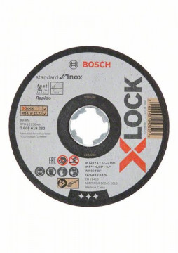 Bosch Plochý rezný kotúč Standard for Inox systému X-LOCK, 10 × 125 × 1 × 22,23 mm WA 60 T BF, 10 x 125 x 1 x 22.23 mm
