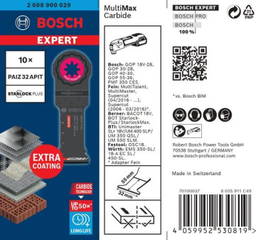Bosch Ponorné pilové listy EXPERT MultiMax PAIZ 32 APIT pro oscilační nářadí, 32 mm, 10 kusů