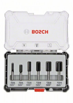 Bosch Sada fréz s rovným 6mm vřetenem, 6 ks 6-piece Straight Router Bit Set.