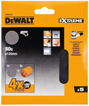 DeWALT brúsna sieťovina, suchý zips, 125 mm, 5 ks, P120 DTM3105