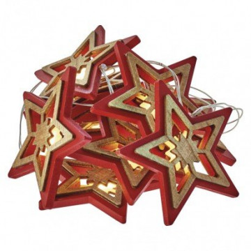 EMOS LED vánoční hvězda přír./červ., 2× AA, teplá bílá, časovač