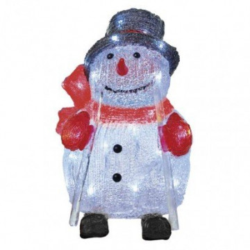 EMOS LED vianočný snehuliak, 28 cm, vonkajší aj vnútorný, studená biela, časovač