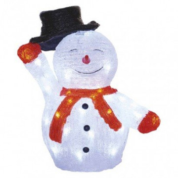 EMOS LED vánoční sněhulák s kloboukem, 36 cm, venkovní i vnitřní, studená bílá, časovač