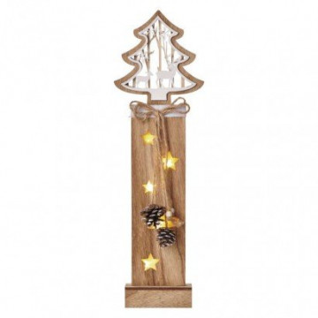 EMOS LED vianočný strom drevený, 48 cm, 2x AA, vnútorný, teplá biela, časovač