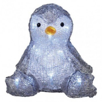 EMOS LED vianočný tučniak, 20 cm, 3x AA, vnútorný, studená biela, časovač