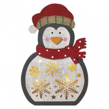 EMOS LED vánoční tučňák dřevěný, 30 cm, 2x AA, vnitřní, teplá bílá, časovač