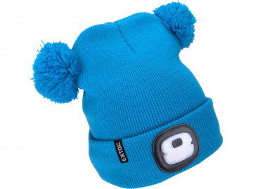 Extol Light Čiapka s čelovkou 4x25lm, USB nabíjanie, modrá s bombrlcami, detská 43459