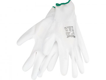 EXTOL PREMIUM rukavice z polyesteru polomáčané v PU, biele, veľkosť 8"
