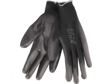 EXTOL PREMIUM rukavice z polyesteru polomáčané v PU, čierne, veľkosť 8"