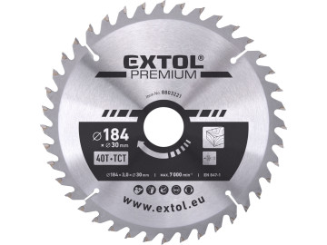 EXTOL PREMIUM kotouč pilový s SK plátky, O 184x3,0x30mm, 40T 8803221