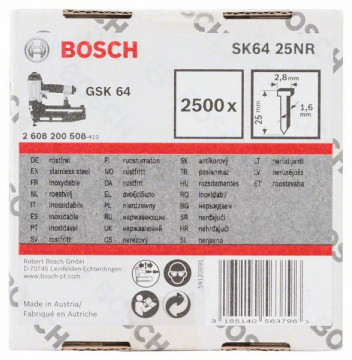 Bosch Hřeb se zápustnou hlavou SK64 25NR 1,6 mm, 25 mm, nerezový (A2/1,4301)